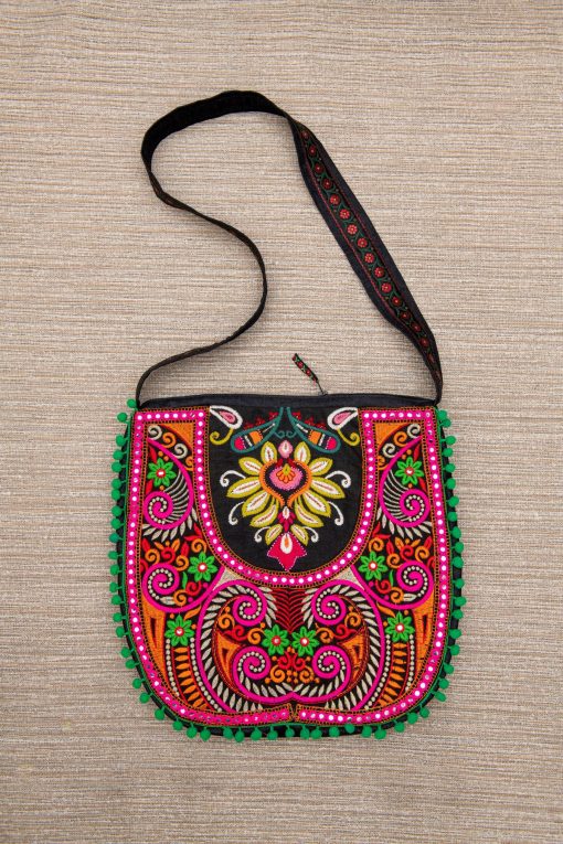 Boho embroidery bag "Night Flower" , hippie bag, crossbody hobo bag, ethnic patchwork bag