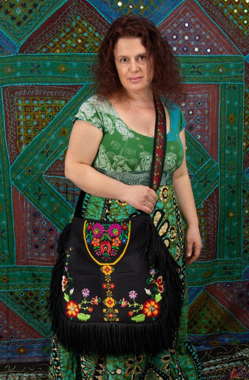 Boho fringe bag, ethnic embroidery bag, gypsy hippie bag, crossbody hobo bag, - Image 3