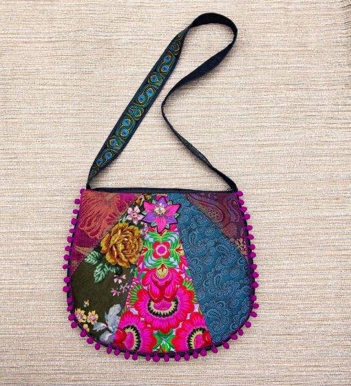 Ethnic embroidery patchwork bag "Violet Mist", boho bag, hippie bag, crossbody hobo bag OOAK colorful, multi-color