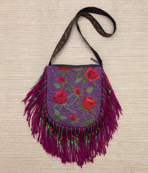 Festival fringe bag "Evening Roses", ethnic embroidery bag, boho bag, hippie bag, crossbody hobo bag