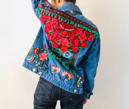 Embroidered denim jacket, boho jacket, hippie jacket