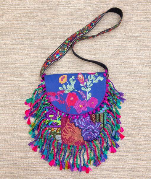 Festival fringe bag "Blue Moon", ethnic embroidery bag, boho bag, hippie bag, crossbody hobo bag