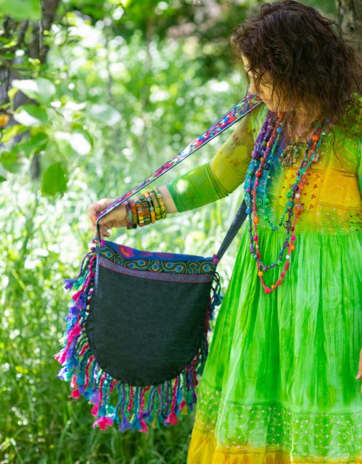 Festival fringe bag "Blue Moon", ethnic embroidery bag, boho bag, hippie bag, crossbody hobo bag - Image 6