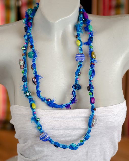 Long Bohemian Boho Hippie style handmade beaded necklace & bracelet Colored Beads