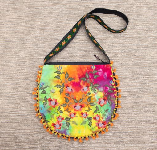 RESERVED Tie-dye embroidery bag "Rainbow Garden", festival bag, boho bag, hippie bag, crossbody hobo bag