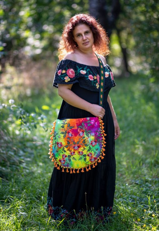 RESERVED Tie-dye embroidery bag "Rainbow Garden", festival bag, boho bag, hippie bag, crossbody hobo bag - Image 3