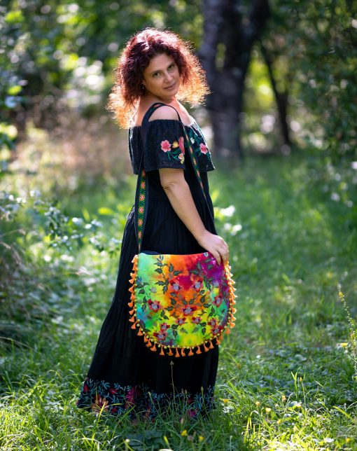 RESERVED Tie-dye embroidery bag "Rainbow Garden", festival bag, boho bag, hippie bag, crossbody hobo bag - Image 4