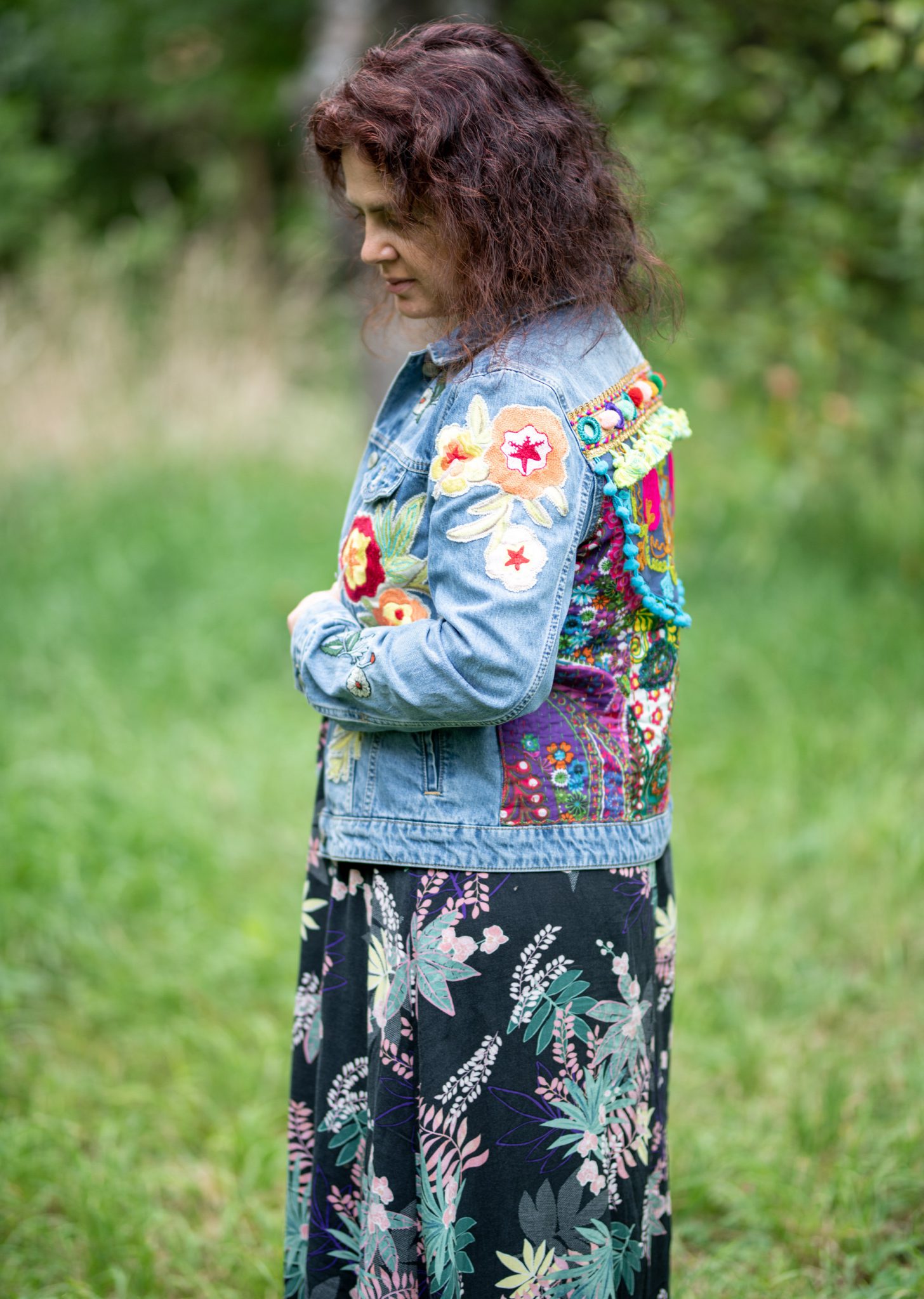 Embroidered denim jacket boho jacket hippie jacket  squirrels love