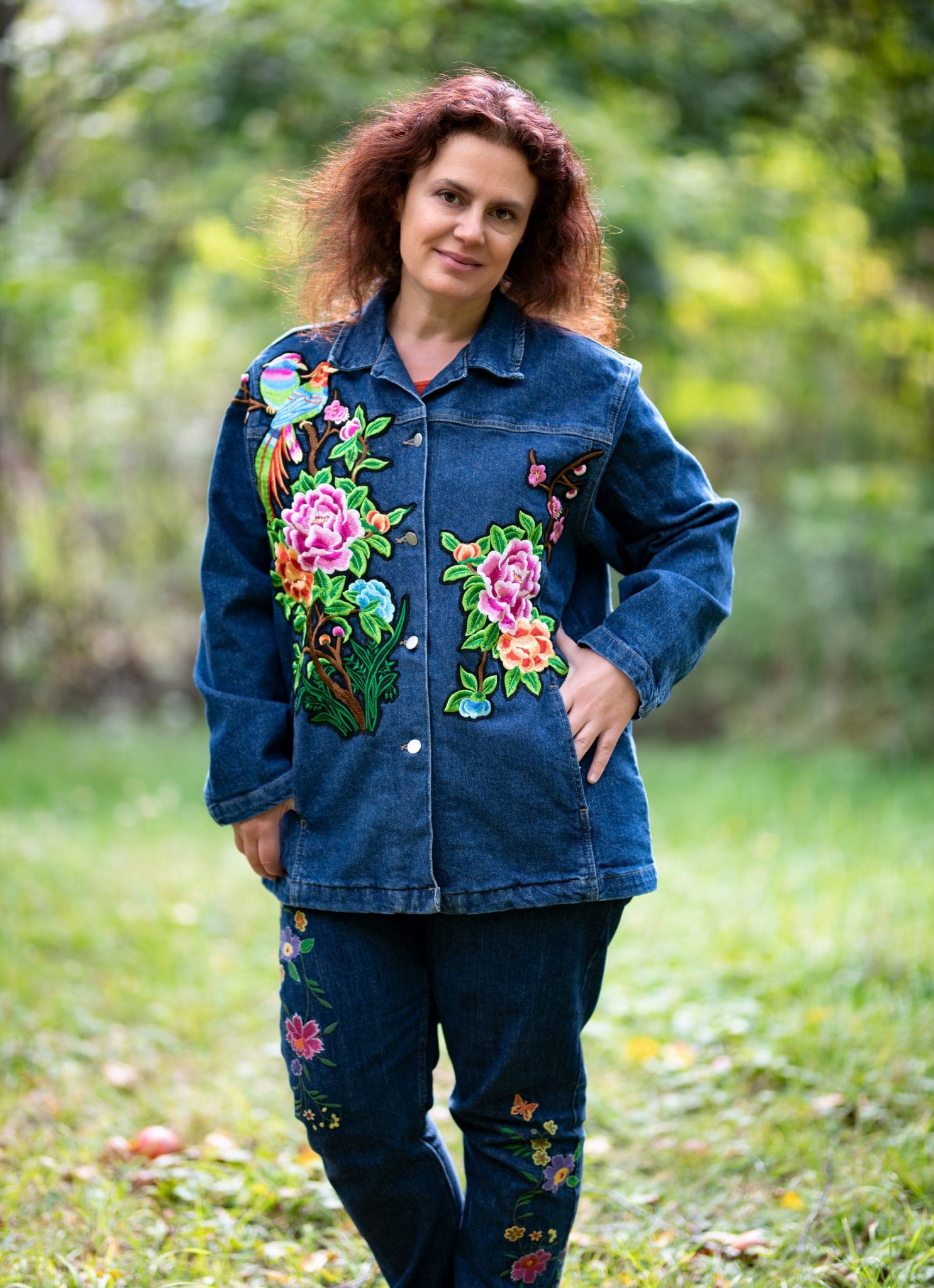 Embroidered denim jacket boho jacket hippie jacket  squirrels love