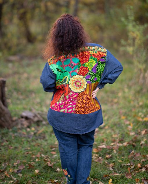 Embroidered denim shirt, bohemian maternity shirt, boho plus size shirt, hippie shirt