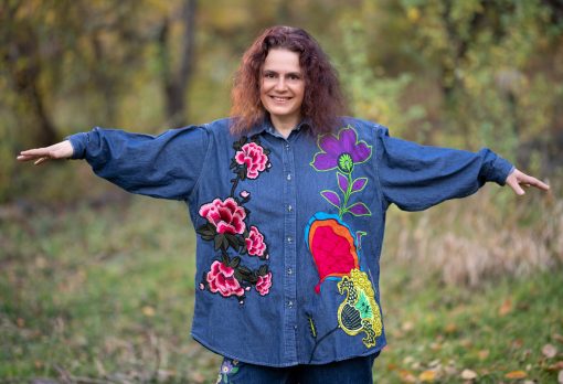 Embroidered denim shirt, bohemian maternity shirt, boho plus size shirt, hippie shirt - Image 4