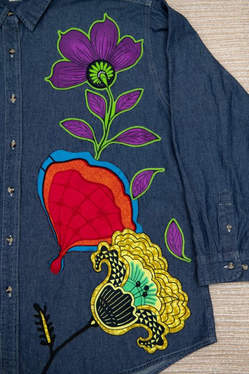 Embroidered denim shirt, bohemian maternity shirt, boho plus size shirt, hippie shirt - Image 8