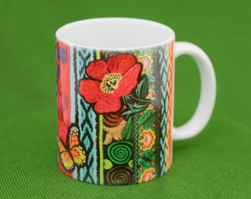 Floral boho mug "Secret Garden", vibrant colourful ethnic hippie mug