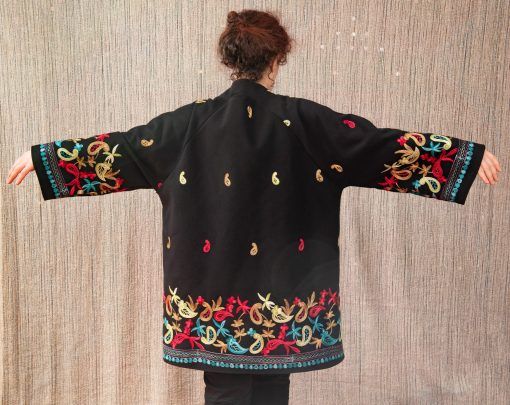 Embroidered black winter coat, soft wool boho jacket - Image 3