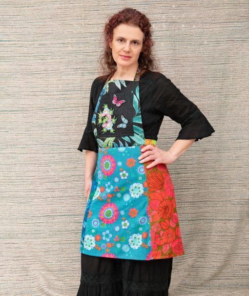 Floral boho apron "Fluttering Soul", embroidered hippie apron, up-cycled