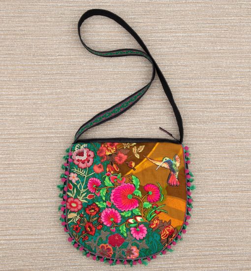 Embroidered boho denim bag "Over the Rainbow", ethnic festival bag, boho hippie bag
